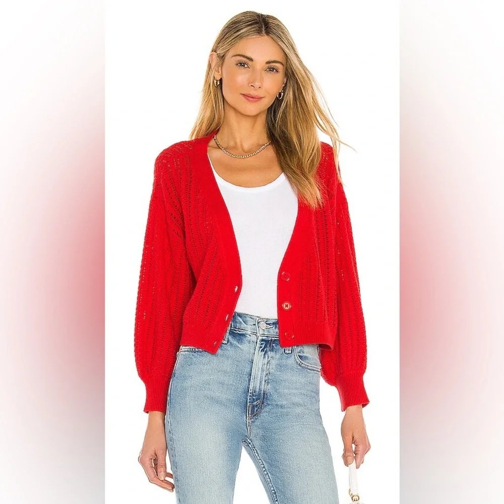 Alice + Olivia Red Windsor Deep V-Neck Slouchy Knitted Cardigan Sweater Wool XS - Picture 4 of 16